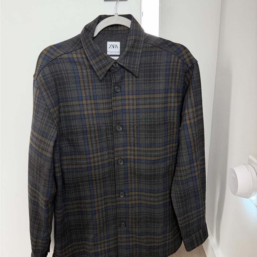 Zara Dark Plaid Long Sleeve Shirt